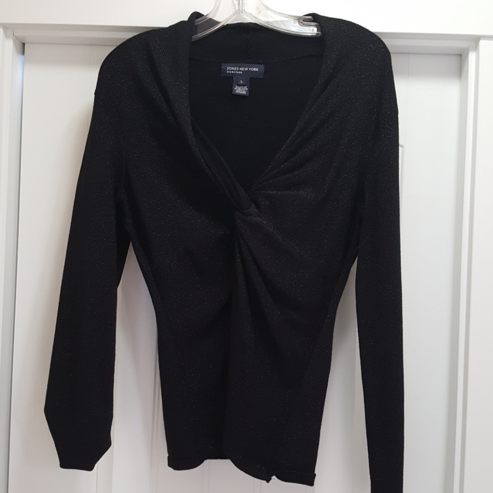 Jones New  York sparkly black twist deep V long sl